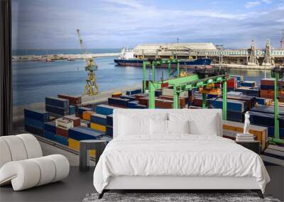 Container terminal in Casablanca sea port, Morocco Wall mural