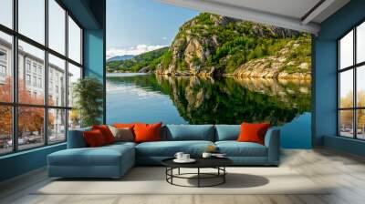 Lysefjord rock landscape sea mountain fjord view, Norway Wall mural