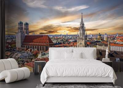 munich sunset panoramic architecture, bavaria, germany. Wall mural