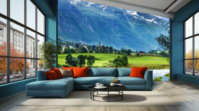 Norway - mountain landscape in village Olden. Wall mural