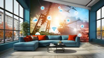 Business Logistics concept, Global business connection technology interface global partner connection of Container Cargo freight ship for Logistic Import Export background, , internet of things Wall mural