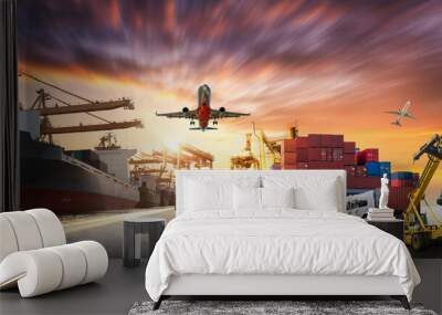 Business Logistics concept global partner connection of Container Cargo freight ship for Logistic Import Export background, Concept of fast or instant shipping, Online goods orders worldwide Wall mural