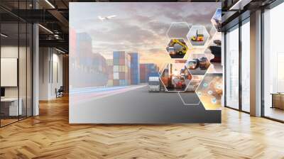 Global business of Container Cargo freight train for Business logistics concept, Transportation and logistic network distribution on background Wall mural