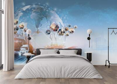 Global supply chain management, vessel shipping, transportation logistics optimization, distribution network Logistics import export background and transport industry Wall mural