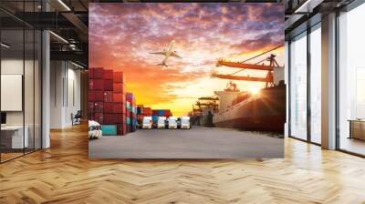 Industrial Container Cargo freight ship for Logistic Import Export background Wall mural