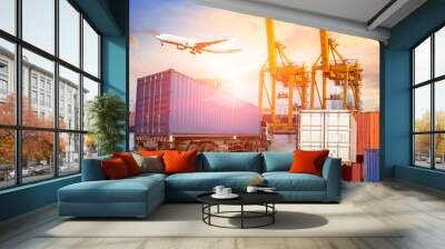 Industrial Container Cargo freight ship for Logistic Import Export concept Wall mural