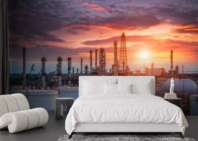 Oil and gas industry - refinery factory - petrochemical plant at sunset Wall mural