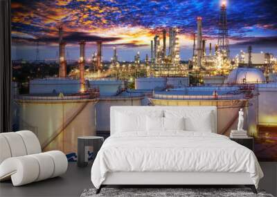 Refinery at sunset and oil thank petrochemical plant Wall mural