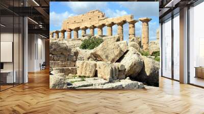 Ruined temple in the ancient city of Selinunte, Sicily, Italy Wall mural