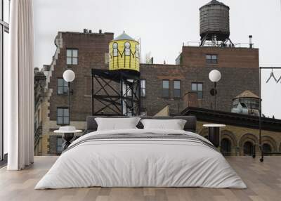 NEW YORK - USA - 29 NOVEMBER 2017. Close-up view of New York skyscrapers with water tanks on the roof of some buildings. Fall season in Manhattan, USA. Wall mural