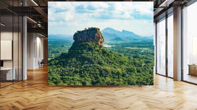 spectacular view of the lion rock surrounded by green rich vegetation. picture taken from pidurangal Wall mural