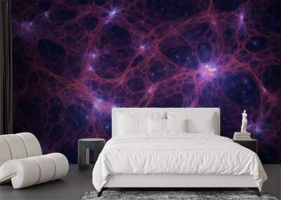 Universe map structure illustration of matter distribution in space, purple cosmic web of galaxy filaments with galaxy superclusters among dark matter group of galaxies clusters in observable universe Wall mural