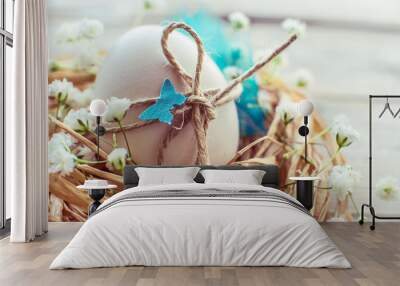 Easter egg in nest, rustic easter card,background, toned Wall mural