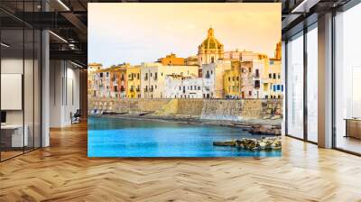 Trapani panoramic view of harbor, Sicily, Italy. Wall mural