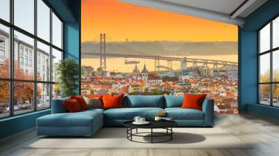 Picturesque sunset in Lisbon. Evening cityscape of the Portugal capital city Wall mural