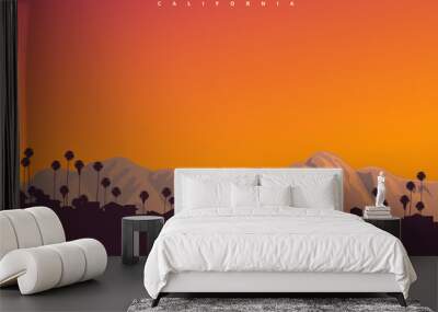 Picturesque sunset somewhere over California, USA. Original postcard style vector illustration Wall mural