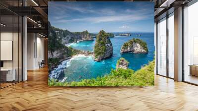 Aerial view of the small island of Nusa Batumategan and Nusa Batupadasan Island from the Atuh Rija Lima shrine on Nusa Penida Island near Bali, Indonesia. Wall mural