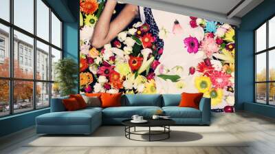 fashion model posing with flowers Wall mural