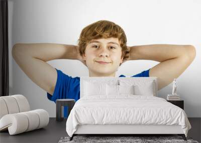 handsome teenage boy with blue shirt Wall mural