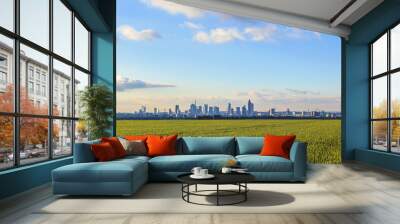 skyline of frankfurt with fields in foreground Wall mural