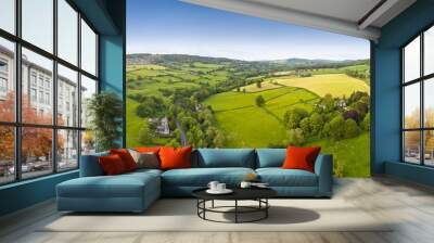 Idyllic rural, aerial view, Cotswolds UK Wall mural