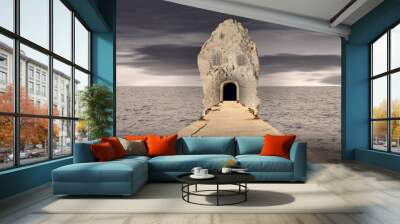 Fantasy rock house in ocean Wall mural