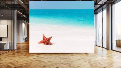 Tropical white sand with red starfish in clear water Wall mural