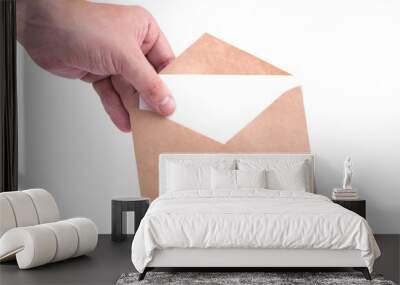 hand holding envelopes with letters on the white background isol Wall mural