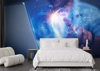 Businessmen present the business world of the graphic future in the form of innovative digital business processing technology. The composition of this image is decorated by NASA. Wall mural