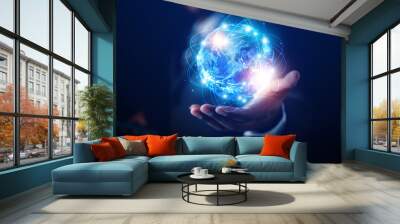 Businessmen present the business world of the metaverse graphic futuristic future in the form of innovative digital business processing technology, innovation of the 21 th century.Image from space fur Wall mural