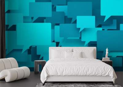 3D render of front view of blue speech bubbles on dark blue background Wall mural