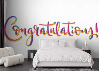 CONGRATULATIONS! colorful brush lettering on transparent background Wall mural