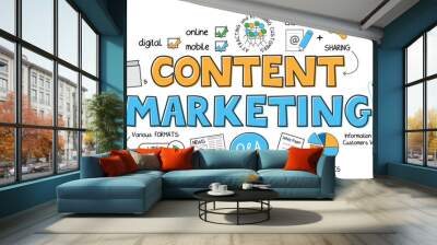 CONTENT MARKETING Vector Concept Line Icons Wall mural