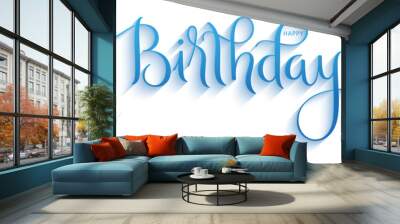 HAPPY BIRTHDAY blue vector brush calligraphy banner with spirals Wall mural