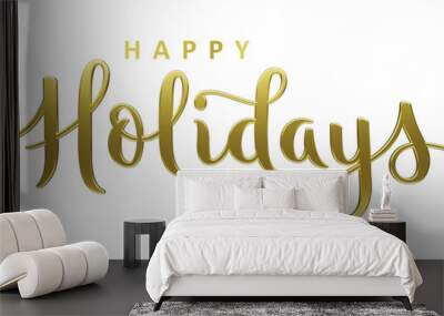 HAPPY HOLIDAYS gold brush lettering 3D render on transparent background Wall mural