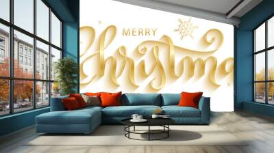 MERRY CHRISTMAS gold metallic brush calligraphy banner with snowflakes Wall mural