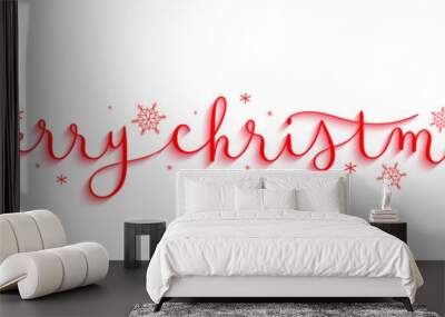 MERRY CHRISTMAS red vector brush calligraphy banner with snowflakes Wall mural