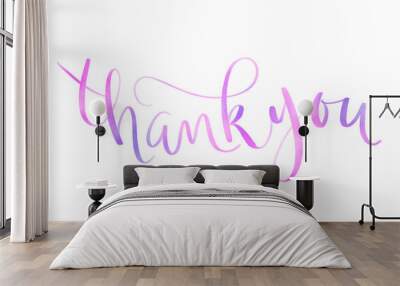 THANK YOU pink and purple brush lettering with watercolor texture on transparent background Wall mural