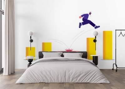 Businessman jump from trampoline back to the top, business challenge, revenue rebound and recover from economic crisis or earning and profit growth concept Wall mural