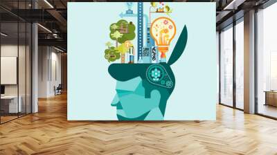 Ecology - Think green human mind vector Wall mural