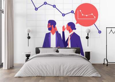 The insider woman is telling the secret information to the man. The woman is telling the business is decreasing trend of her company to investor, corporate data protection campaigns concept Wall mural