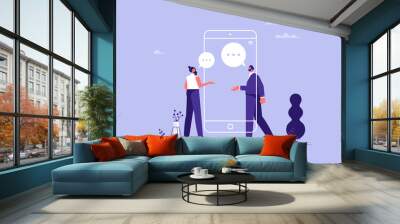 Using modern mobile application for communication concept, people using video chat app on smartphone Wall mural