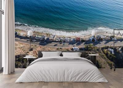 Aerial of Pacific Coast Highway homes and beaches north of Los Angeles and Santa Monica in scenic Malibu, California.   Wall mural