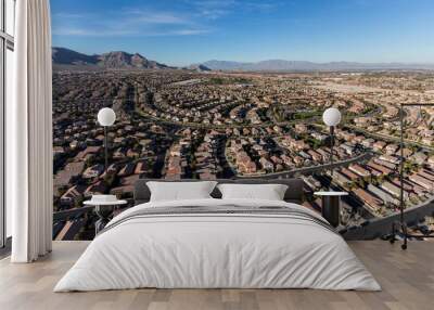 Aerial view of Summerlin streets and homes in suburban Las Vegas, Nevada. Wall mural