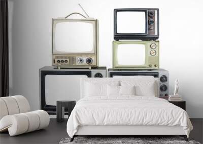 Five vintage televisions with cut out screens isolated. Wall mural