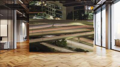 Night traffic at the Ventura 134 and Glendale 2 freeway interchange in Los Angeles, California. Wall mural