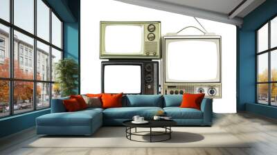 Three vintage televisions isolated. Wall mural