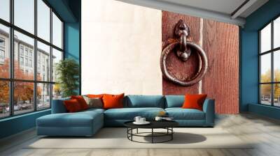 wooden door gate with a forged handle ring Wall mural