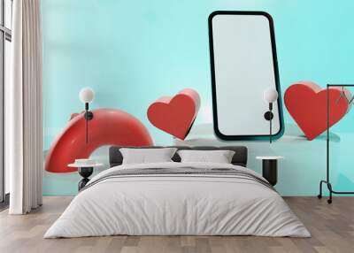 Podium with mobile phone with valentine theme. 3d illustration. Wall mural