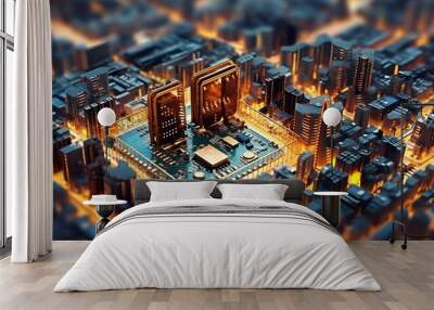 Smart city on circuit printed board concept,
 Wall mural